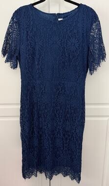 MSLG Elegant Special Occasion Lace Cocktail Dress in Navy Blue Size L  NWT